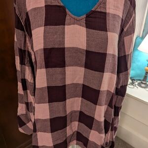 Time and Tru Pink and Purple Plaid Tunic